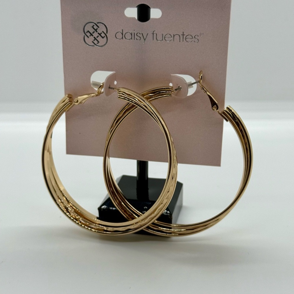 Daisy‎ Fuentes Textured Solid Gold Tone Hoop Earrings